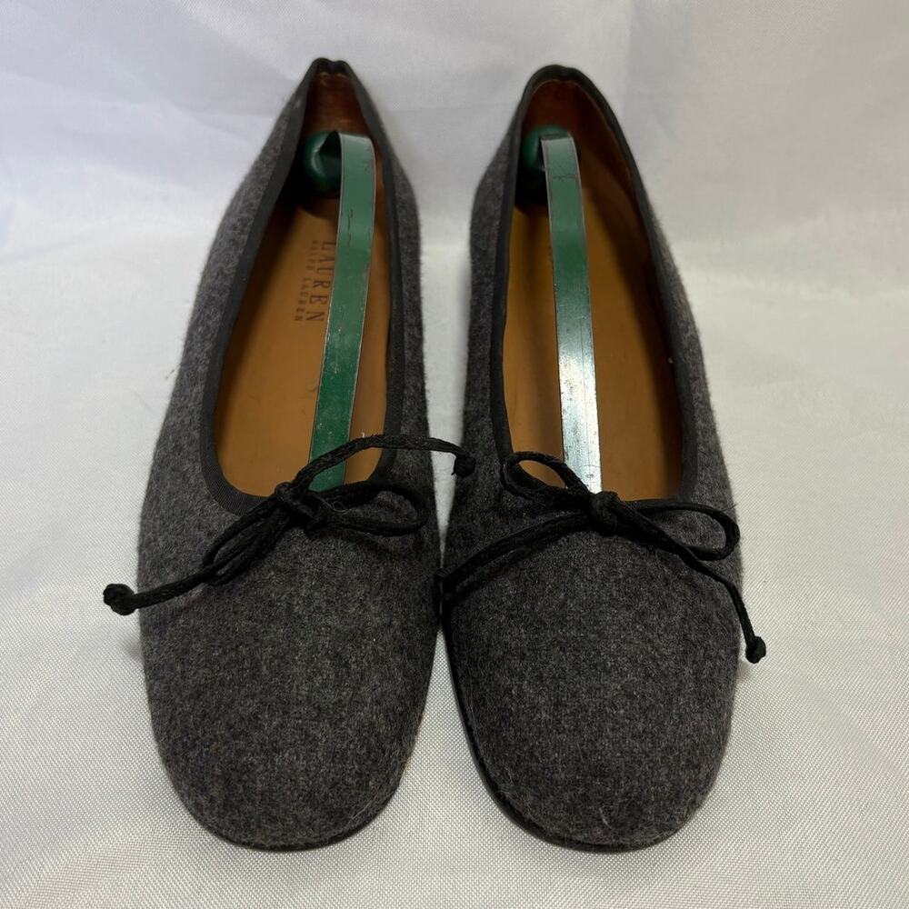 Lauren Ralph Lauren Charcoal Gray Wool Bow Ballet Flats Size 7.5 Women's